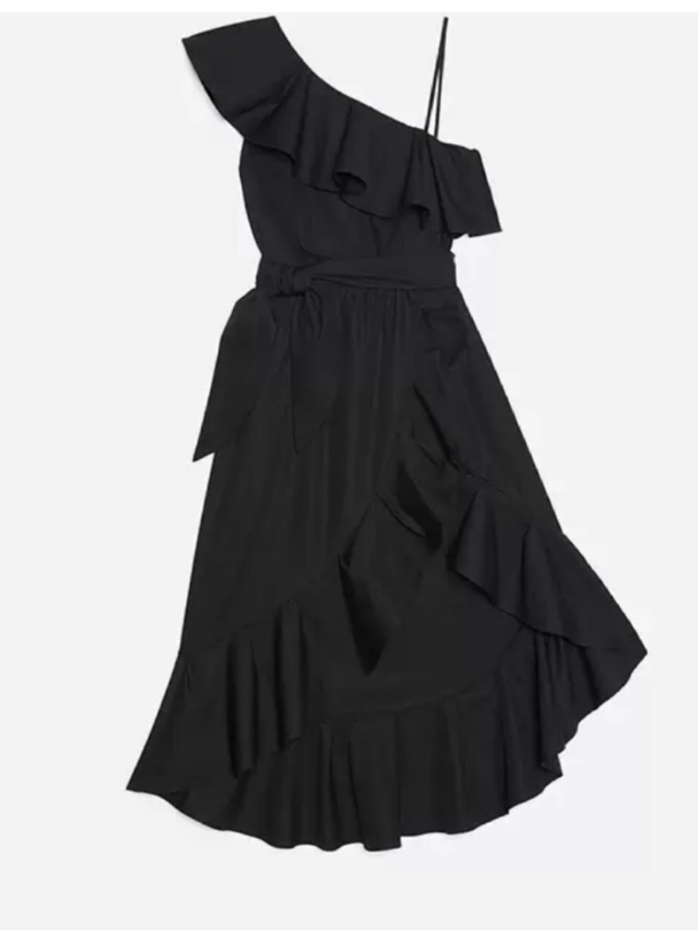 Sandro - One-Shoulder Black Ruffle Maxi Dress